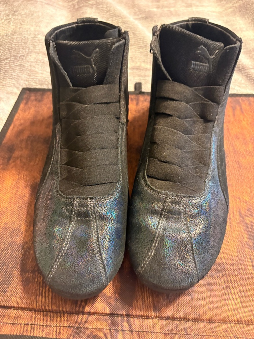 Puma Eskiva Mid Deep Summer sneakers in black iridescent leather.